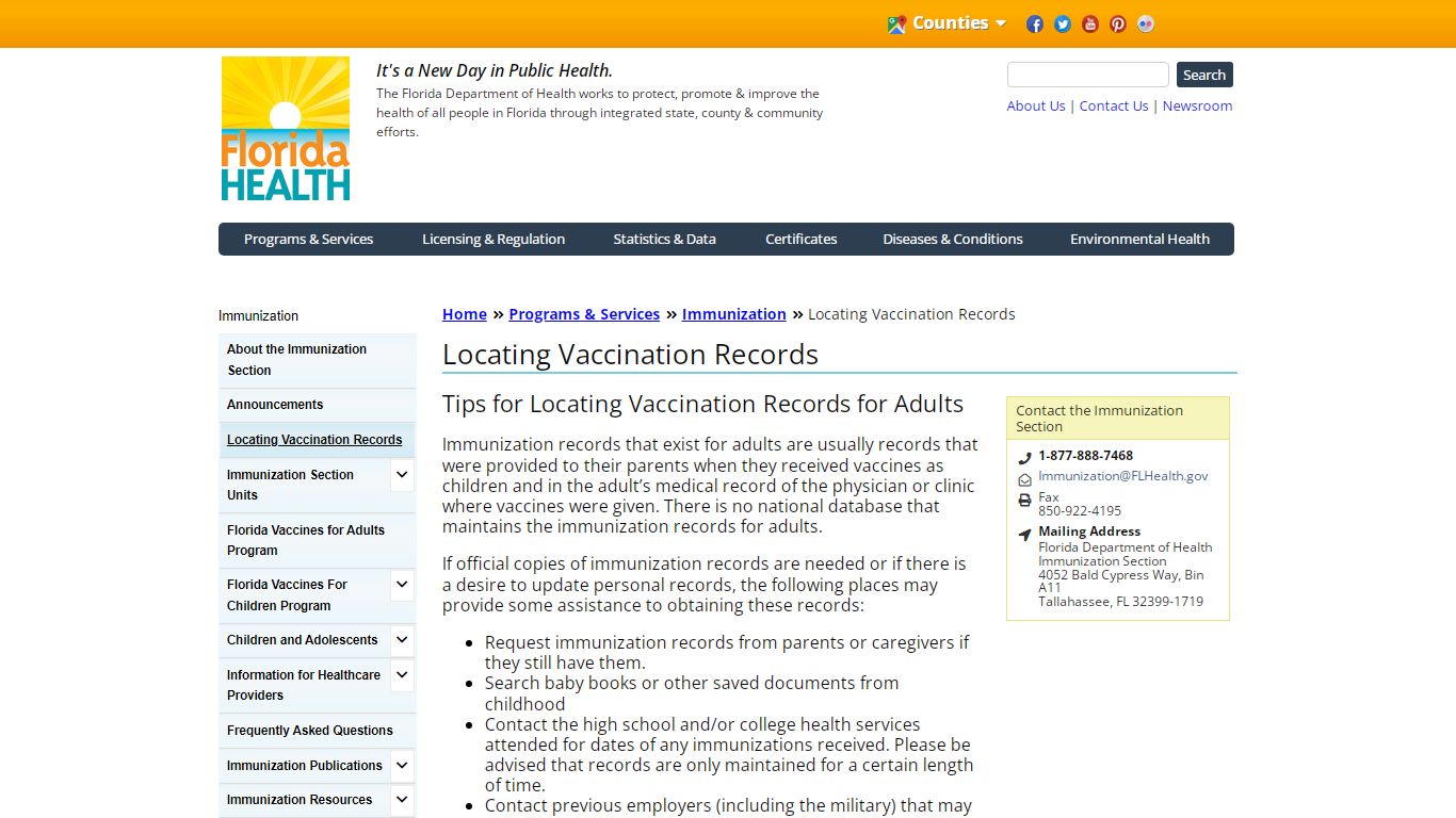 Locating Vaccination Records | Florida Department of Health