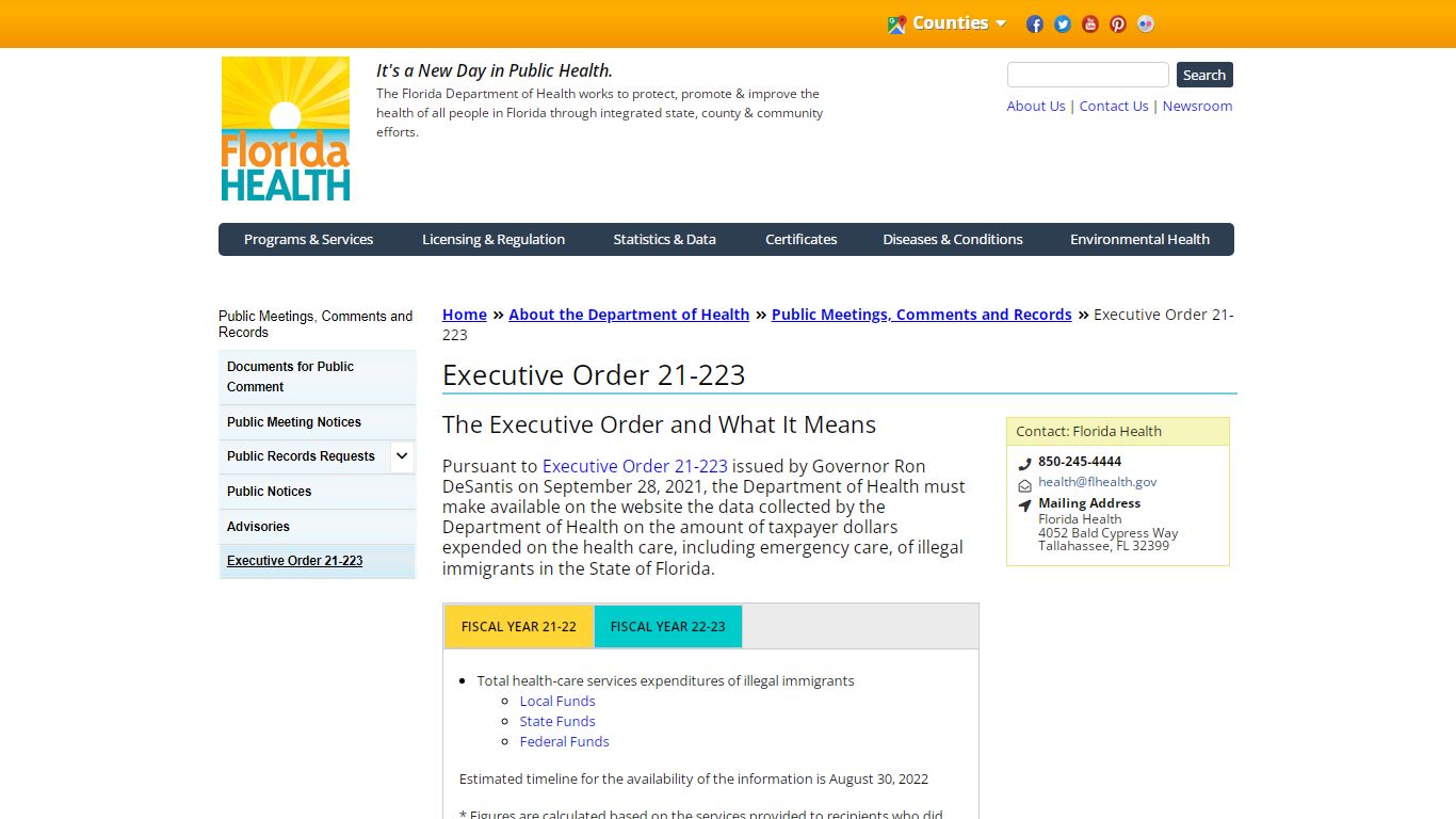 Executive Order 21-223 | Florida Department of Health