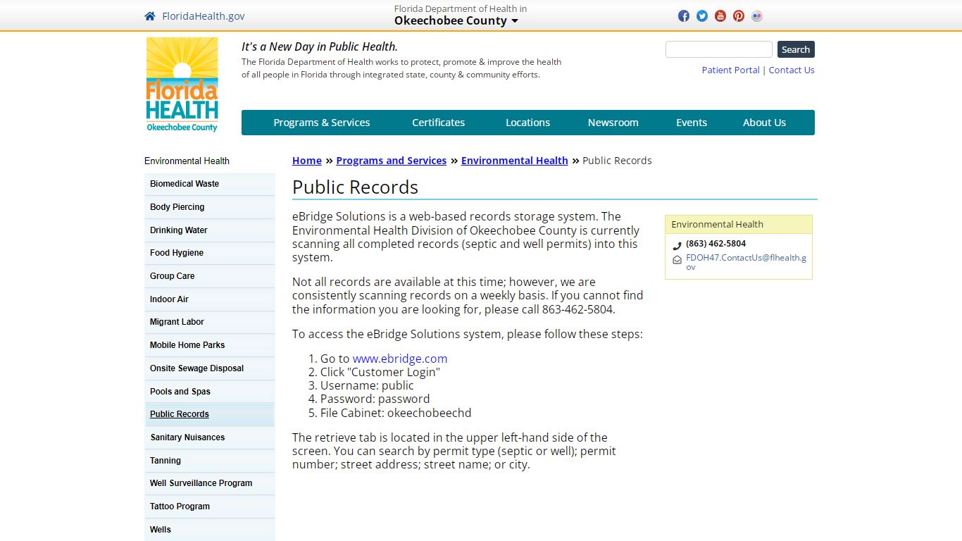 Public Records | Florida Department of Health in Okeechobee